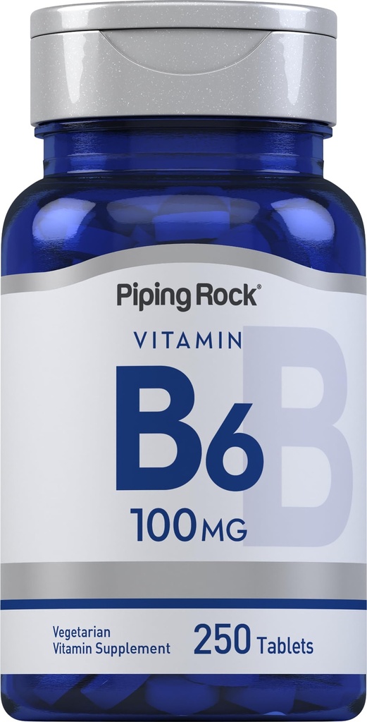 Pining Rock Witamina B- 6 100mg Suplement Biodegradowa124; 250 Tabletki 124; jako Pyridoxine Hydrochlorki 124; Non-GMO & Wegeteran Formuła