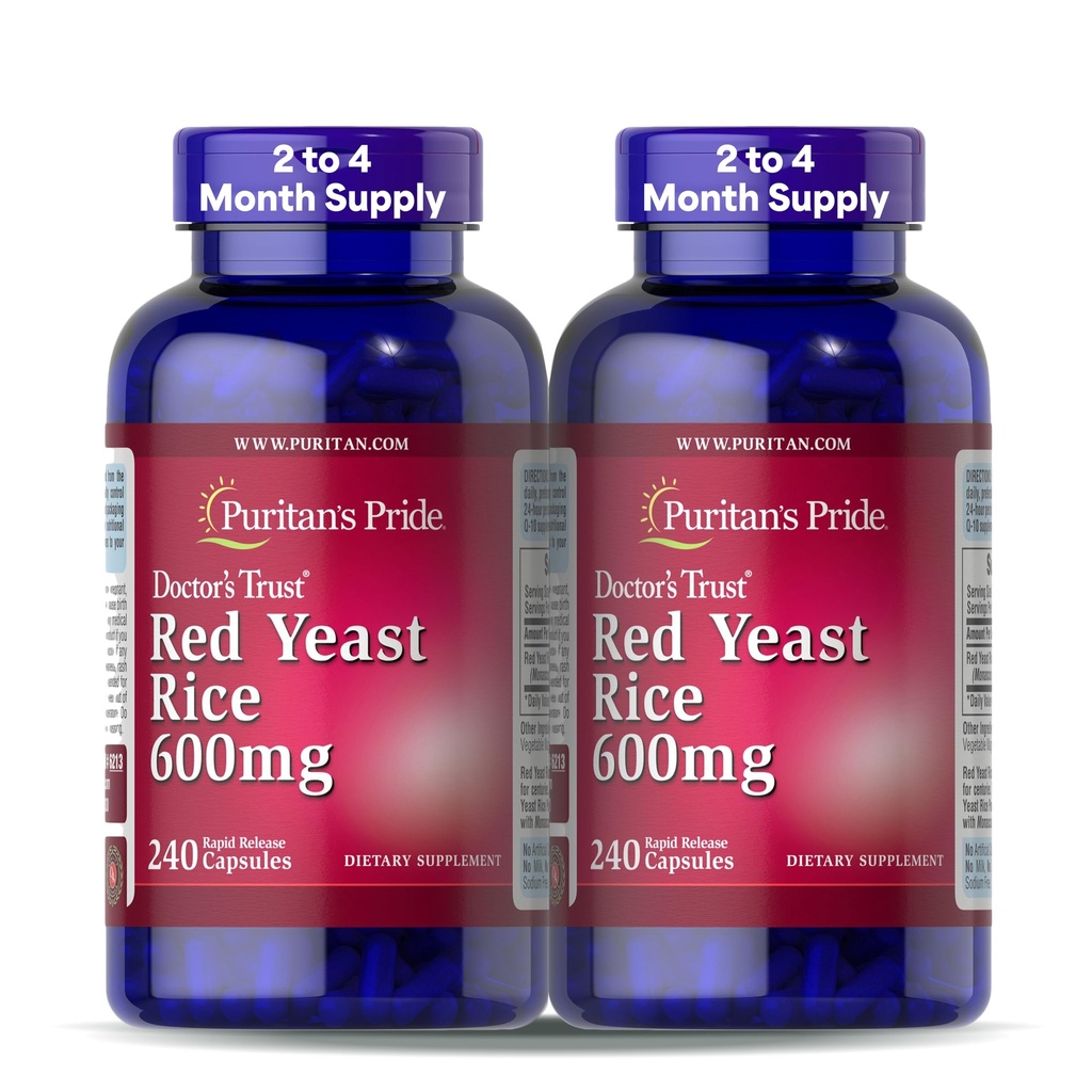 Puritan 's Pride Doctors Trust ® Red Yeast Rice 600mg, Suplement diety, 240 Kapsułki szybkiego uwalniania, 2 opakowania