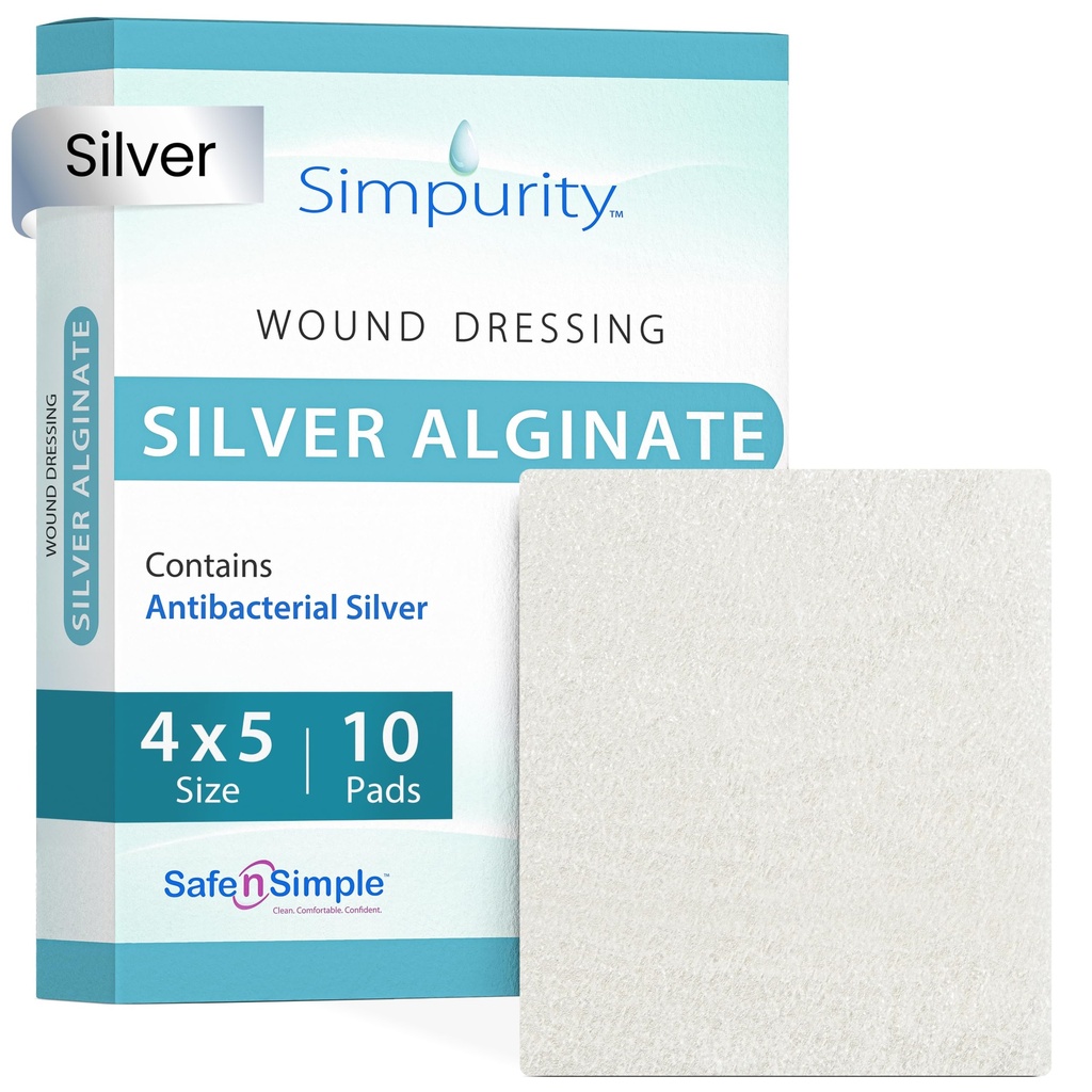 Silver Calcium Alginate Dressing - Simclean - 4 "x 5" Indywidualne grube papy - Srebrne opatrunki do pielęgnacji rany - Non- Stick Sterylny Wapnia Alginate Pad - Safe n 'Proste produkty do pielęgnacji rany