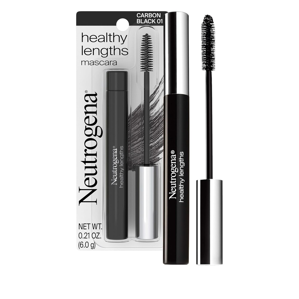 Neutrogena Zdrowe Lengths Mascara - z witaminą E & Olive Oil, Formuła Lenggene rozszerza wygląd swoich rzęs do 100% bez klejenia, płaszczenie lub rozmazanie, węgiel czarny 0,21 oz