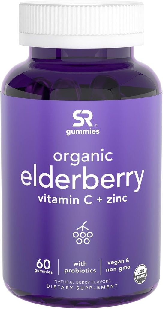 Gumie z jagodami (65: 1) Koncentrat z witaminą C, cynk i probiotyki dla immunologicznego wsparcia & Gut zdrowia 124; USDA Organic, Wegan Certified & Non-GMO Zweryfikowane (60 Wegan Gummies)