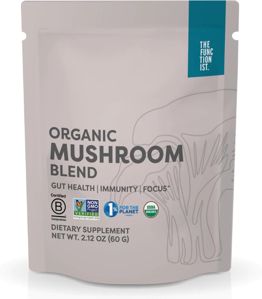 Functivistic Organic Mushroom Blend 124; Organic Mushroom Supplement Powder Buffalo 124; 10 Mushroom Mix Buffalo 124; Powerful Gut, Energy Mushroom Complex Buffalo 124; Premium Mushroom Drink Powder - Vegan, Kosher, 2.12 Oz