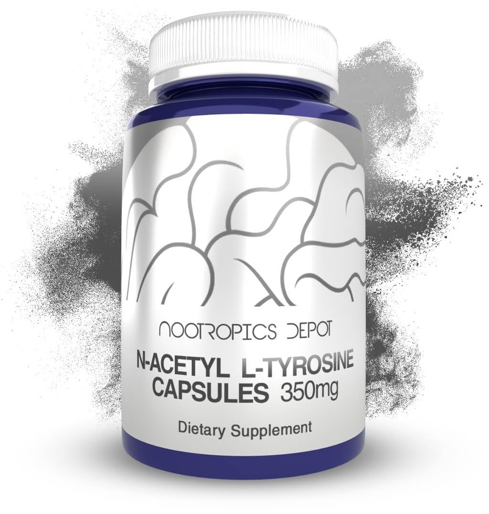 Nootropics Depot N- Acetyl L- Tyrozyna Kapsułki 124; 350mg Bis 124; 120 Count 124; NALT 124; Amino Acid Supplement Bis 124; Natural Supplement 124; Wspomaga Pamięć, Nauka, Focus, Zdrowe poziomy stresu