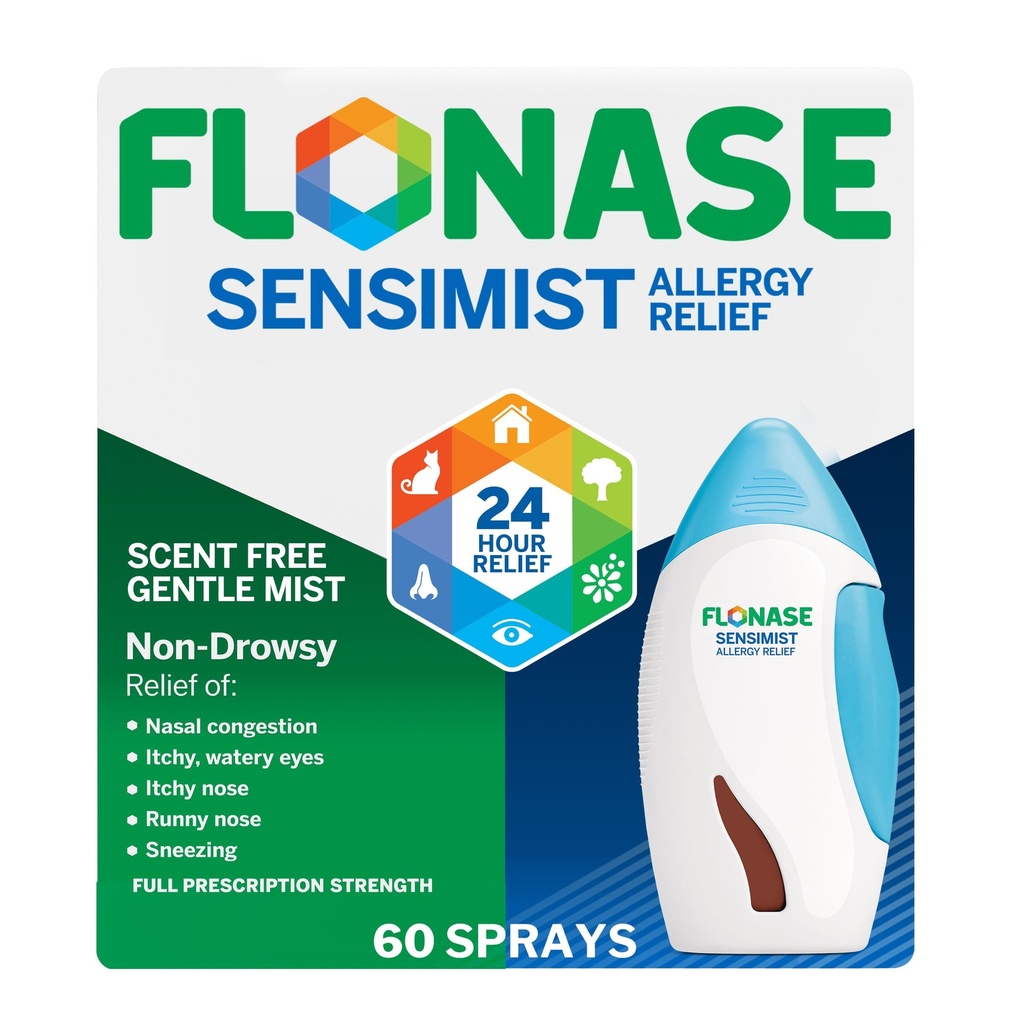 Flonaza Sensimist Ulga alergiczna Nasal Spray dla Non-Drowsy, 24-godzinna ulga alergii wieloobjawowej - 60 Spray