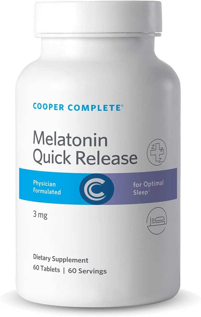 Cooper Complete - Quick Release Melatonin - 3 mg tabletki do szybkiego rozpuszczania, Supplement Supplement - 60 tabletek na butelkę. Opakowanie zawierające 2