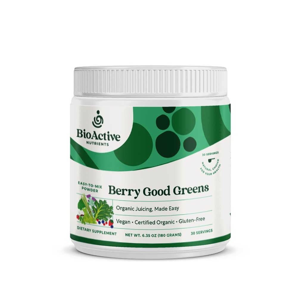 BIOAKTYWNE NUTRIONY: Berry Good Greens - Superfood Powder - 30 Służenia - 100% USDA Organic Non-GMO suplement wegański, Pomaga zwiększyć energię, Detox, Zdrowe Metabolizm, Całe Żywienie Żywności