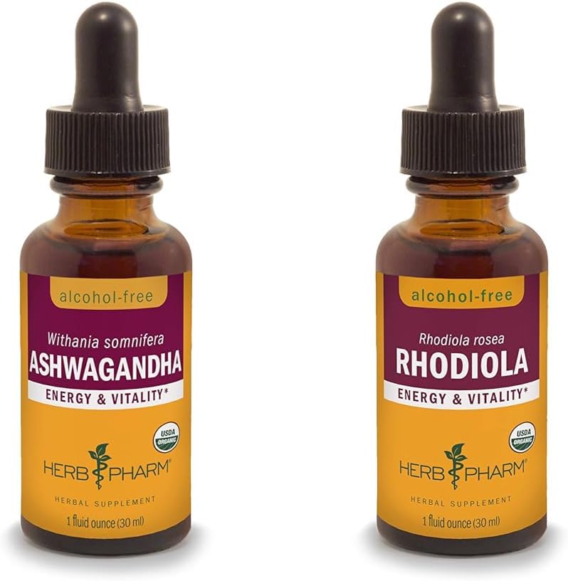 Herb Pharm Ashwagandha & Rhodiola Ekstrakty dla Energii, Witalności, Endurance & Stamina, 1 Oz Każdy