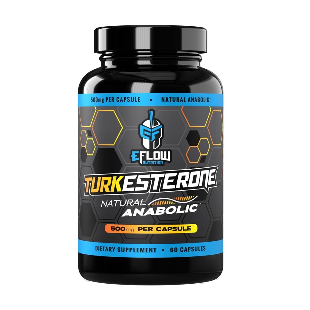 EFlow Nutrition Turkesterone Suplement dla mężczyzn [Najwyższa Czystość] + Cyklodekstryna do wysokiej absorpcji - Zwiększenie Stamina, Lean Muscle Growth & Recovery, Boosts Drive - 3. strona Tested (60 kapsułki)
