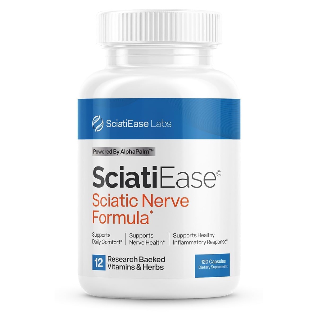 SciatiEase Sciatic Nerve Health Supplement - Nerve Support Formula z AlphaPalm, Pea, witaminy B Complex, Alpha Lipoic Acid 300mg - 120 kapsułki