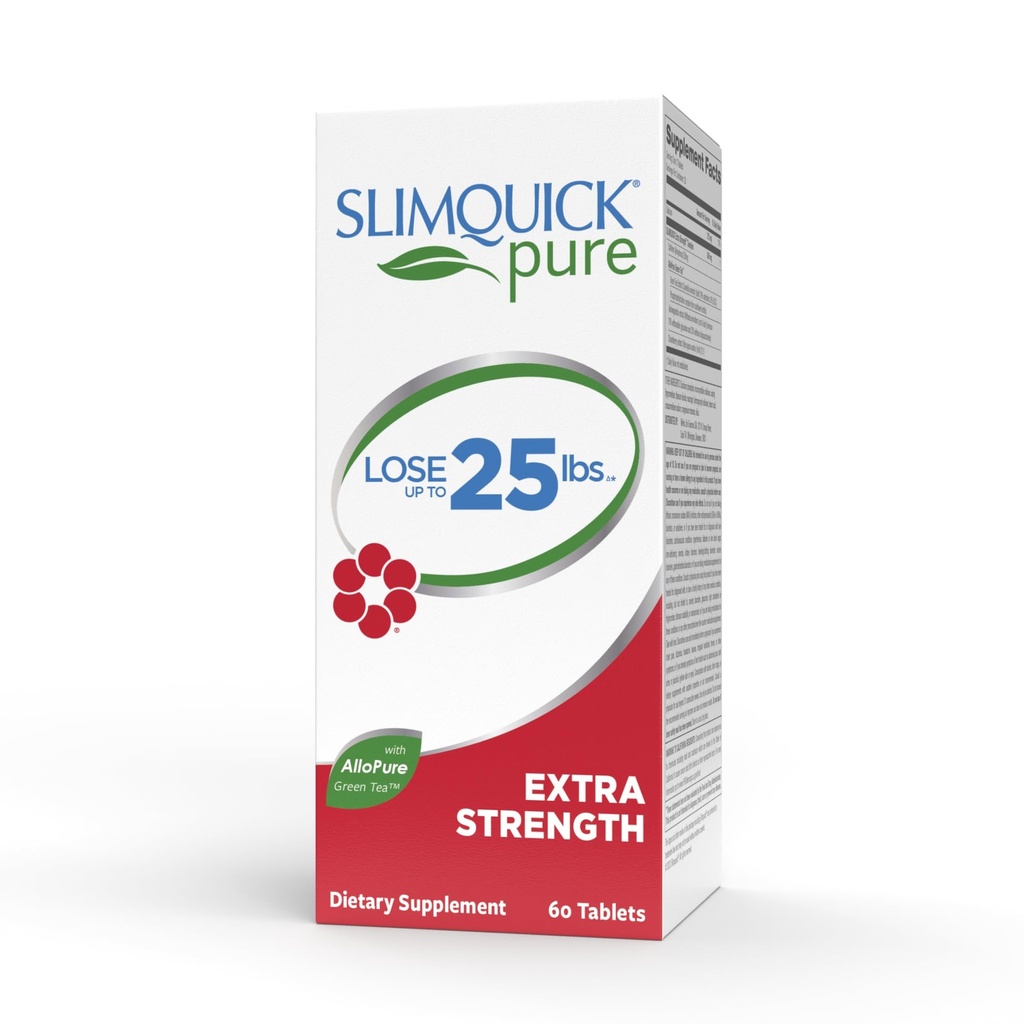Slimquick Pure 3x Extra Pill Siła dla kobiet, Pomaga osiągnąć cele wagi, Pomaga Metabolizm, Stracić nadmiar wody, Utrzymuje Pełna dla dłużej z Green Tea Extract, Drzewo kastowe, Kofeina, MCT Oil - 60 Count