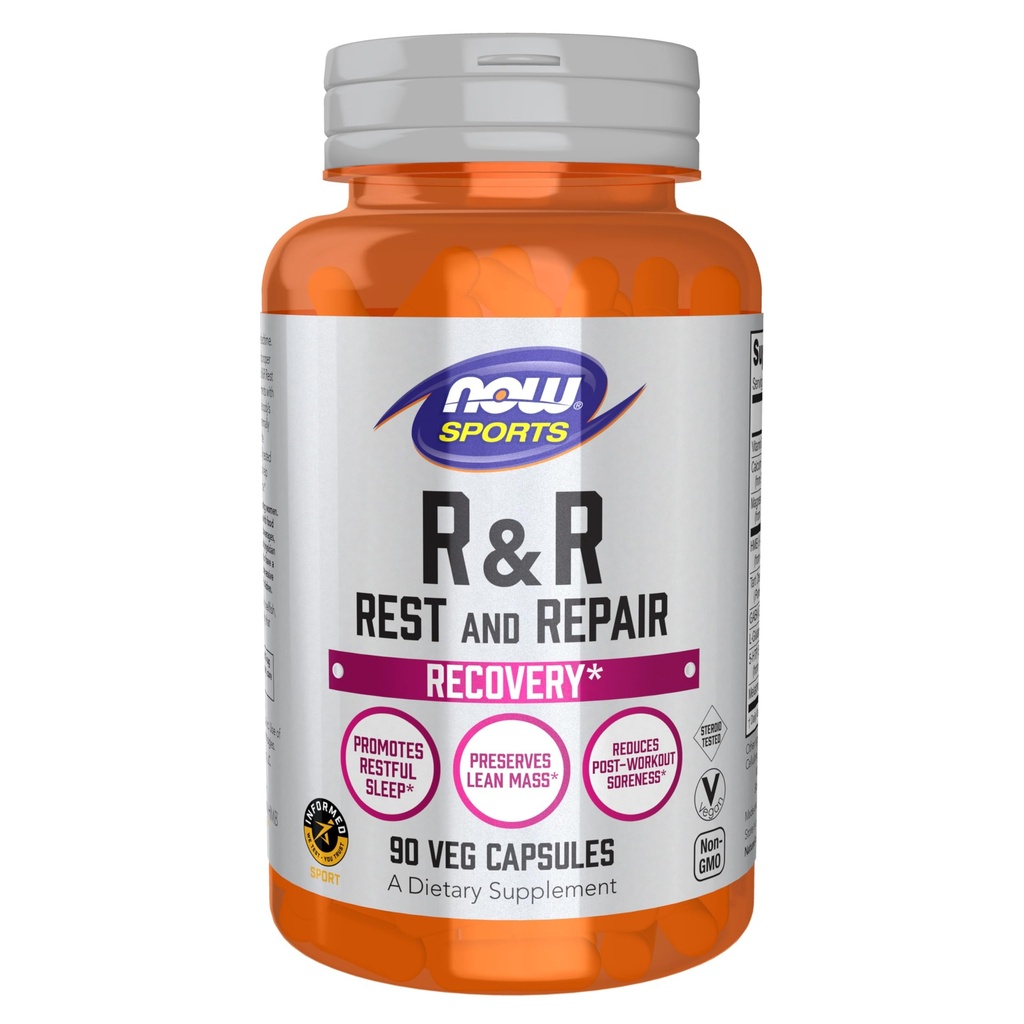Teraz żywność Sport Nutrition, R & R Rest and Repair, Recovery *, Promotes Resteful Sleep *, Preserves Lean Mass, Redukuje Post- Workout Soveness *, Wegan, NGMO, 90 Kapsułki Veg