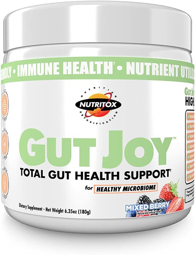 Gut Joy - Total Gut Health Support. Sproszkowany suplement do wsparcia zdrowia Gut, i kompletny Wellness - mieszany aromat jagodowy, 30 Sług