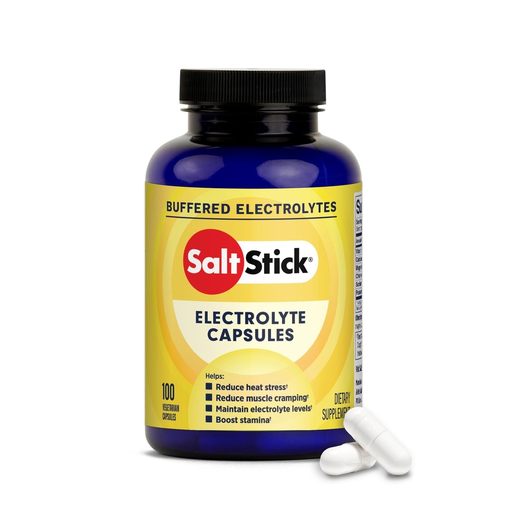 Kapsułki SaltStick Electrolyte z witaminą D, 124; Pigułki soli z elektrolitami do biegania, Endurance Sports Nutrition, Suplementy do biegania 124; 100 Pigułki Count Electrolyte