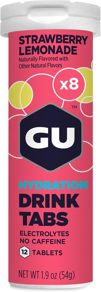 GU Energy Hydration Electrolyte Drink Tablets, Enturanced Endurance Sports Drink for Running, Cycling, Triathlon, Truskawka Lemoniada, 8- Count (96 Służenie)
