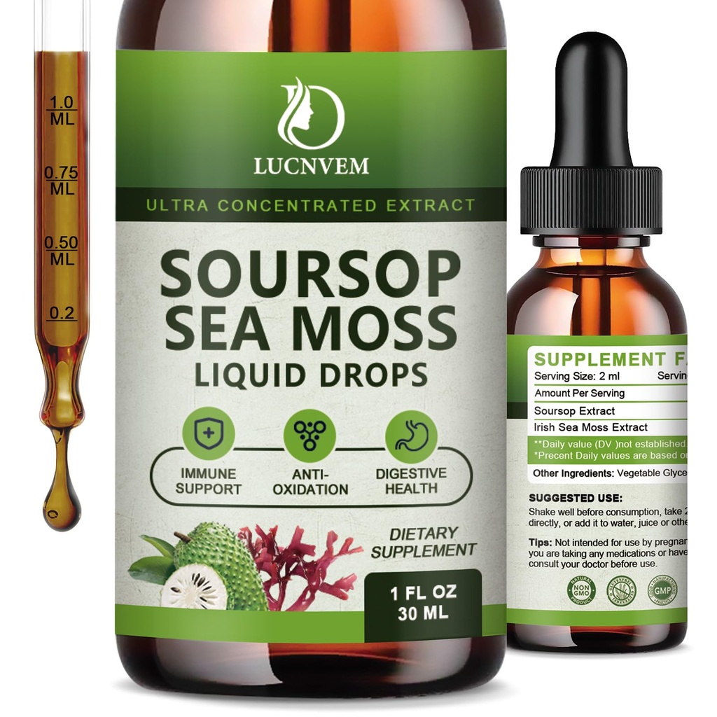 (2 pack) Organic Soursop Graviola with Sea Moss Liquid Drops, Soursop Bitters Liquid Rich in Multivitamine for Natural Antioksydant, Immune Boost, Cell Support & Regeneration, Ananas Flavor
