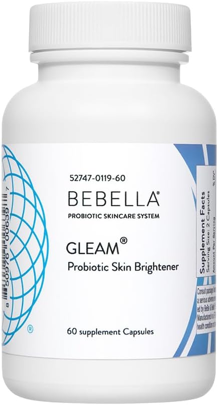 Bebella Gleam Probiotyczny Mieszanka Rozjaśnianie skóry w Glutatione- Zmniejszone NAC Alfa Kwas Lipoinowy VIT C & Marine Kolagen Peptydes 60 Kapsułki