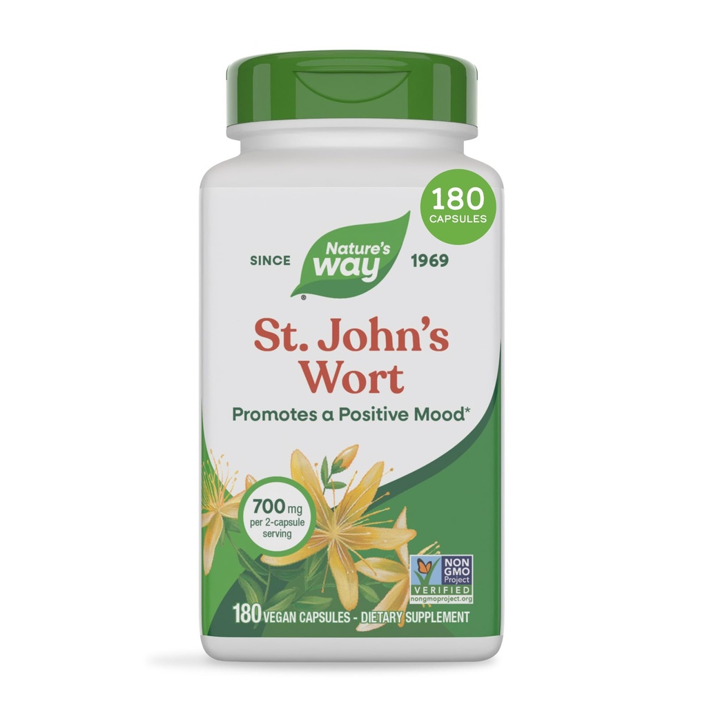 Natural 's Way St. John' s Hort Herb, Promotes a Pozytywny Outlook *, 700 mg na 2- Capsule Serving, Non-GMO Project Verified, Vegan, 180 Kapsułki (Packaging May Vary)