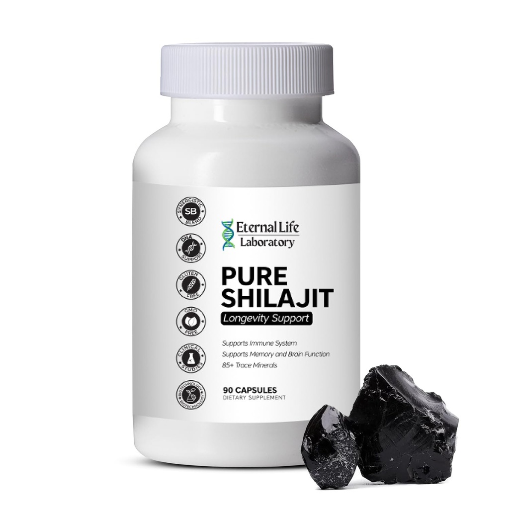100% Czysty Shilajit, Organic Himalayan Shilajit dla mężczyzn i kobiet, 85 + Ślad minerałów bogatych w dodatek kwasu Fulvic Shilajit dla energii i układu immunologicznego 1000mg 90