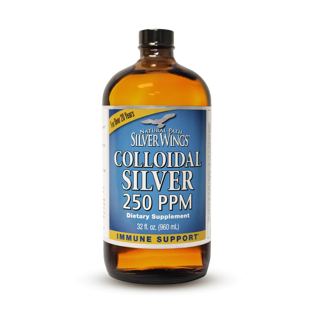 Natural Path Silver Wings Colloidal Silver Liquid - ulepszony suplement wsparcia immunologicznego - 250ppm (1250mcg) - 32oz