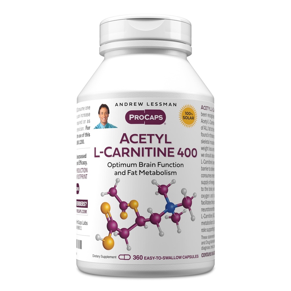 ANDREW LESSMAN Acetyl L- Karnityna 400 mg - 360 Kapsułki - Wsparcie dla układu nerwowego, tłuszcz i energia Metabolizm, Zdrowa funkcja mózgu, Zdrowy przepływ krwi do mózgu. Kapsułki.