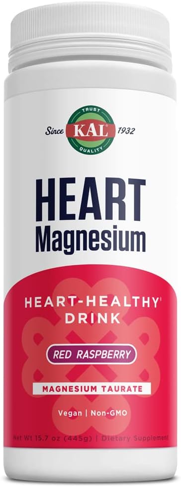 KAL Serce Magnezu napój Mix, Czerwony Malina Magnezu Taurate Proszek Heart Suplementy zdrowia dla zapaleń, Cukier wolny, Wegan, 100 Służenia, 15.7 oz