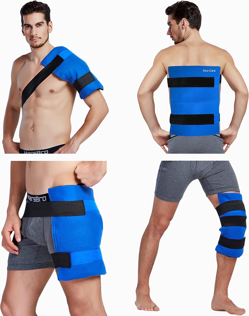 Koo- Pielęgnacja Duży elastyczny żel Ice Pack & Wrap z pasami do gorącej zimnej terapii - ulga bólowa dla kufra rotatora łopatki, Tył, Hip, Chirurgia zamiany kolana, Shin Splint urazów wielokrotnego użytku - 11 "x 14"