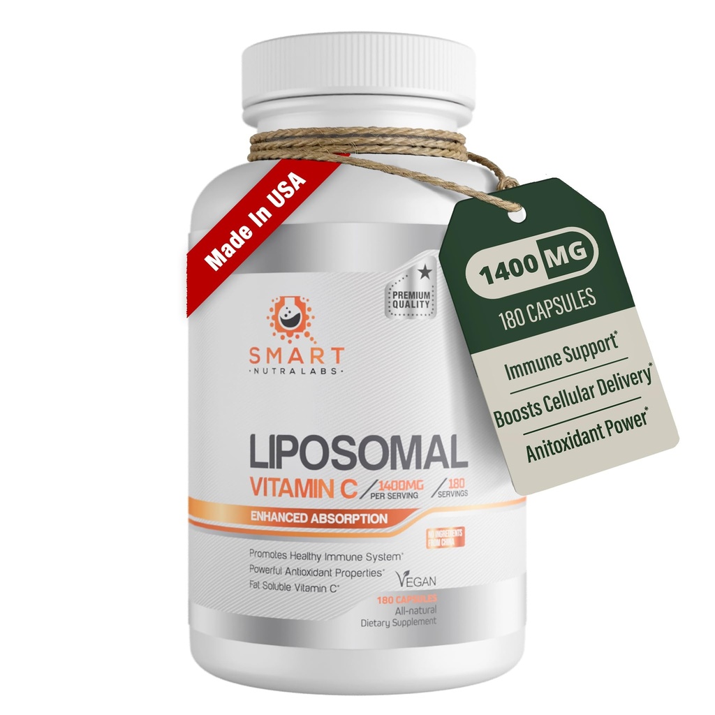 Witamina liposomalna C 1400mg- 180 Wegan Capsules- Chiny Wolne składniki, Tłuszcz Rozpuszczalny Wysoka Absorpcja VIT C- Wspiera zdrowy system immunologiczny i Kolagen Booster - Mocne przeciwutleniacze Suplement