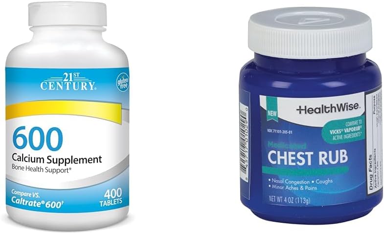 21 Century Wapń 600mg Tabletki 400 Hrabia & Zdrowotny Medyczny Klatka piersiowa Rub 4oz Cough Supressant