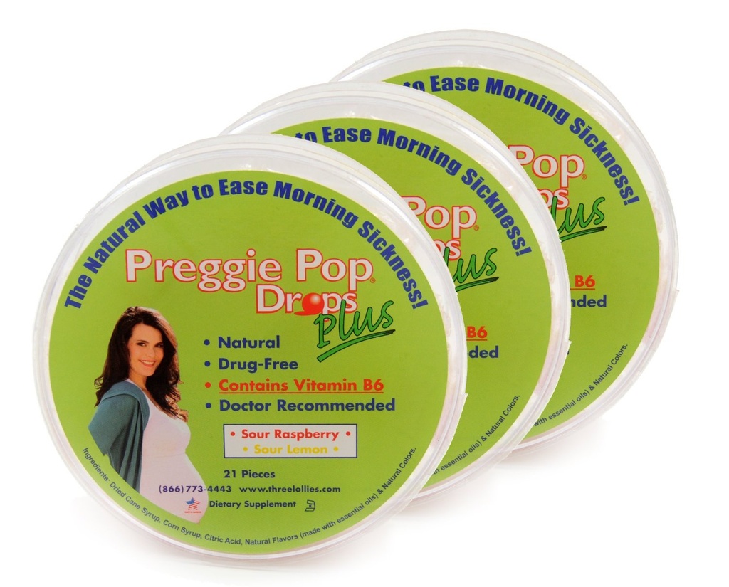 Trzy Lollies Preggie Pop Drops Plus z B6 Kapsułki, Sour Malina / Lemon, 3 Hrabia