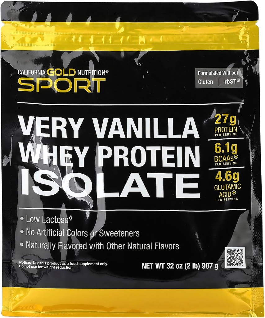 California Gold Nutrition Sport, Białko serwatki Izolacja z organicznym cukrem trzciny cukrowej, z Lecytyny słonecznika, Bardzo Wanilia, 2 lb (907 g)