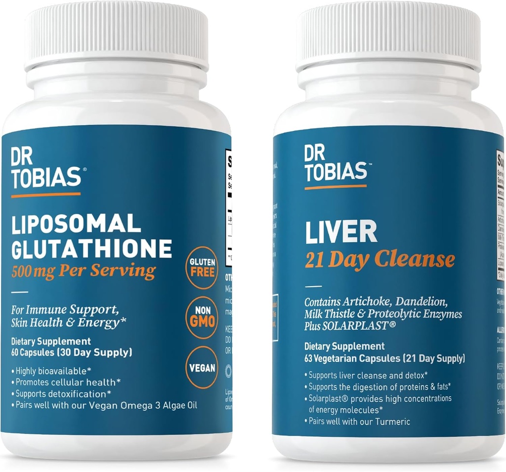 Dr. Tobias Liver 21 Day Cleanse and Liposomal Glutathione - Supports Liver Detox, Immune Function, and Energy Levels - Vegan, Non-GMO