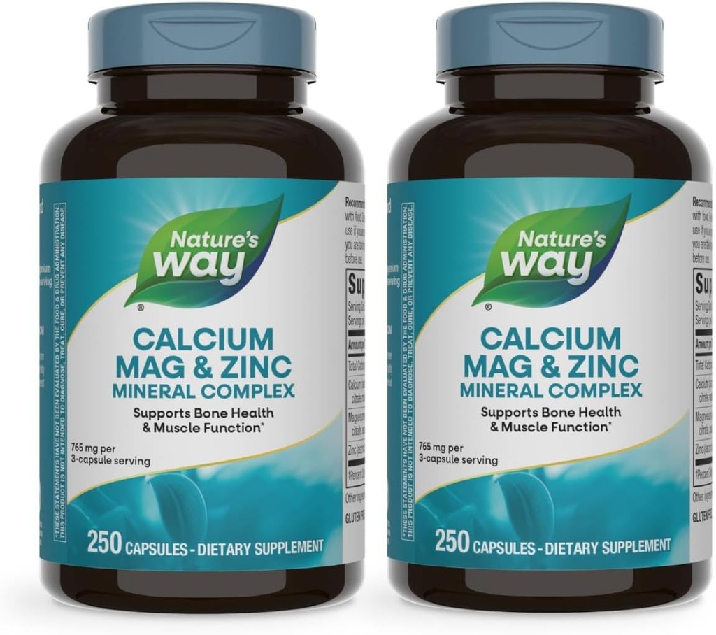 Nature 's Wapń Magnezu & Cynk Mineral Complex, Wspiera zdrowie kości i mięśnie Funkcje *, Immune Support *, 250 Kapsułki (Opakowania maja Wary) - 2 opakowania