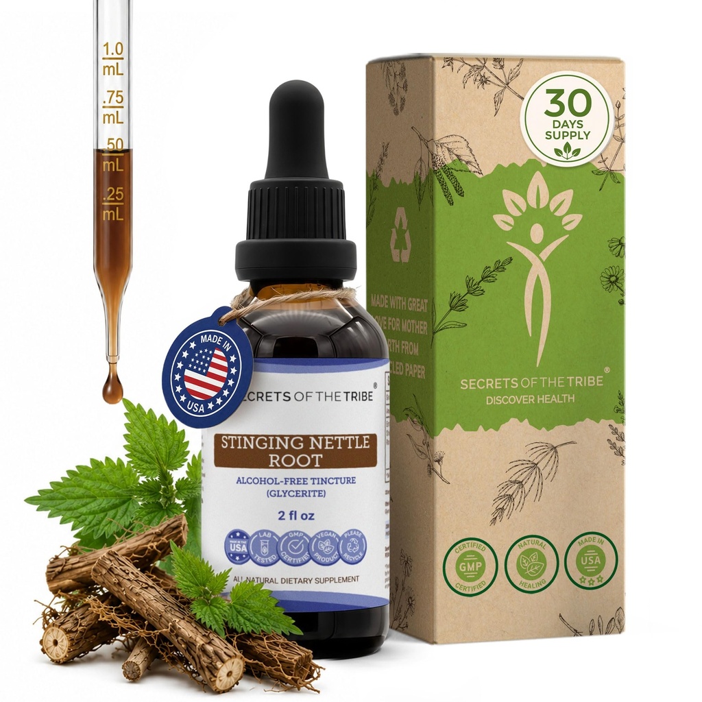 Secrets of the Tribe Stinging Nettle-Free Liquid Extract, Stinging Nettle (Urtica Dioica) Dried Root (2 FL OZ)