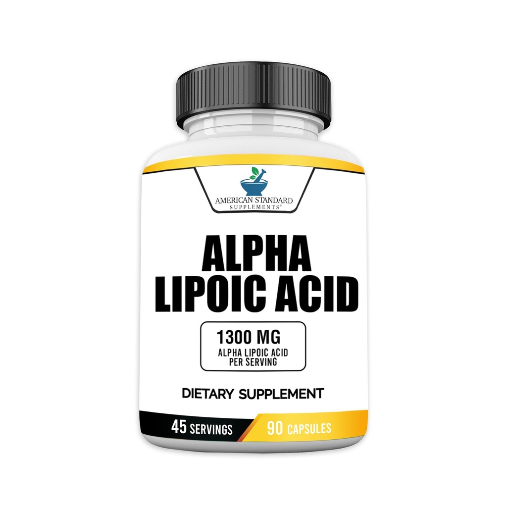 American Standard Supplements Alpha Lipoic Acid 1300mg Per Serving - Wegan, Gluten Free, Non-GMO, 90 Kapsułki, 45 Słupki