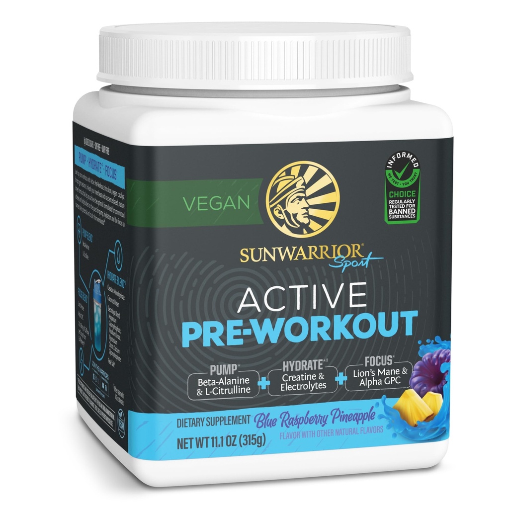Sunwarrior pre Workout Powder Energy Drink Vegan Plant-Based Supplement Pump, Hydrate, Focus, Endurance, & Siła Builder Blue Malina Ananas Smakowane 30 Słupki Aktywny trening