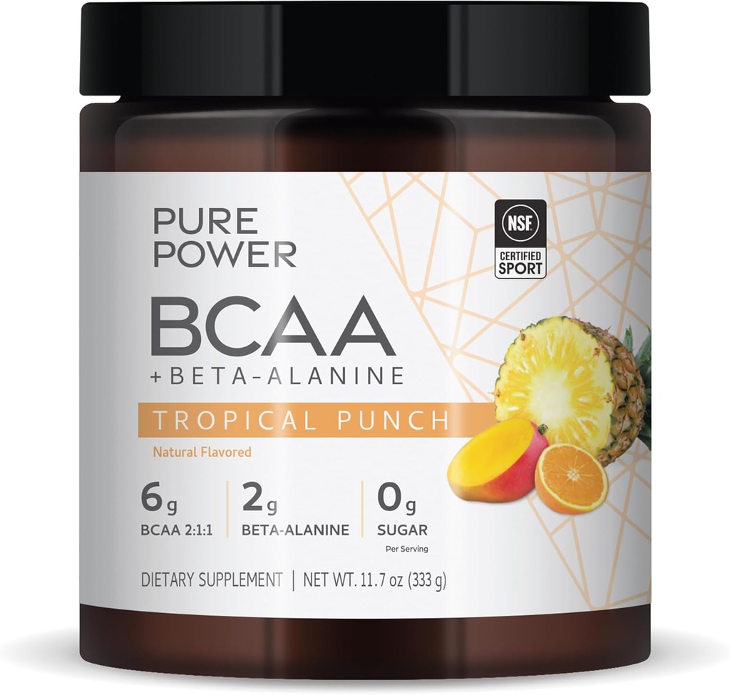 Pure Power BCAA + Beta- Alanine, Tropical Punch Flavor, 11.7 oz (333 g), 30 Servings, 6g BCAA, 2g Beta- Alanine, 0g Sugar, Non-GMO, Dr. Mercola