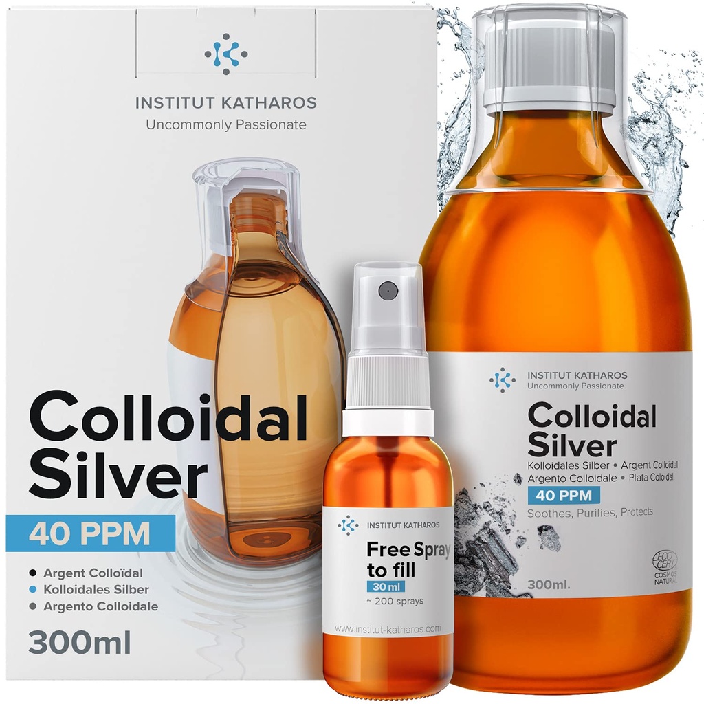 Colloidal Silver Liquid 10 fl oz & Spray to Filll ● Bioactive Hydrosol Silver Water ● Naturalne wsparcie immunologiczne Nano Sol Supplement Solution ● Joniczne Minerały 40 PPM ● Organic Structured Plata Colydal