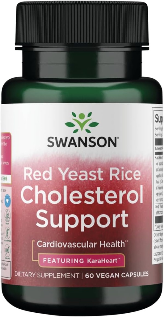 Swanson Red Yeast Rice Cholesterol Wsparcie - Z Karaheart 60 Vegan Czapki