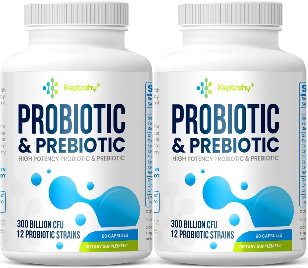 Probiotyki dla kobiet i mężczyzn, 300 Miliard CFU Probiotyki z 12 Cieśnin + Organic Prebiotyka Mieszanka dla Daily Digestive, Immune, Gut, Bloating, Gut Health for Women & Men, Półka Stabilna - 120 Kapsułki