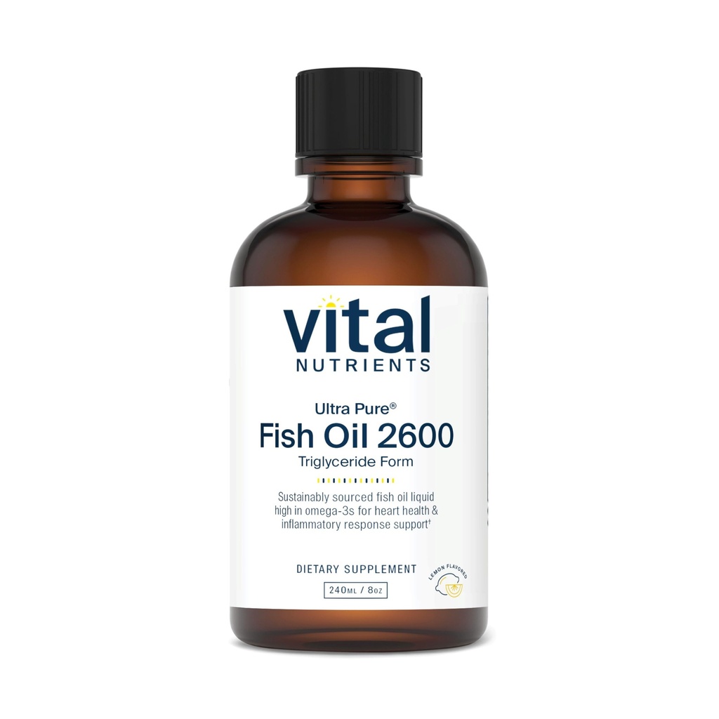 Vital Nutrigents - Ultra Pure Fish Oil 2600 (Pharmaceutical Grade) - Hi- Potency Deep Sea Liquid Fish Oil, wsparcie sercowo-naczyniowe, Natural Lemon Flavor - 8 Fl Oz na butelkę