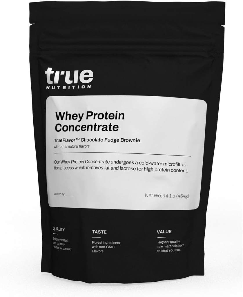 True Nutrition - koncentrat białka serwatki - 100% proszku białka serwatki - szybko działający niskowęglowy proszek z esencjonalnymi aminokwasami - wysoka w leucynie - czekoladowy krówka Brownie - 1lb.