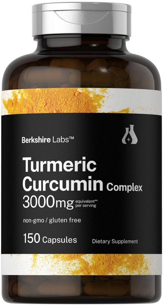 Horbäach Turmeric Curcumin 3000mg British 124; 150 Capsules British 124; Turmeric Supplement with Black Pepper Extract British 124; Non- GMO, Gluten Free Herbal Complex British 124; by Berkshire Labs