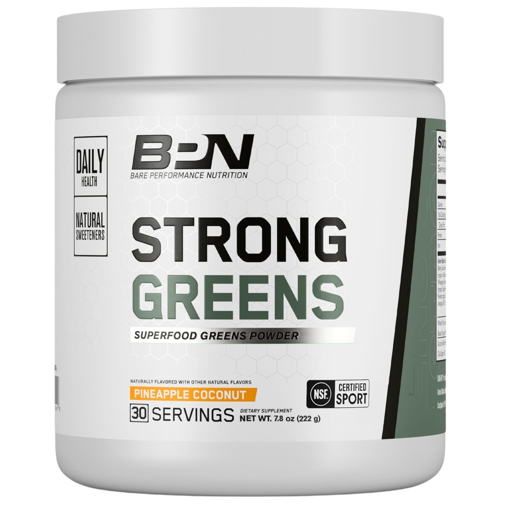 ZMIENNE WYMOGI BARE, BPN Silne Zielone Superfood Proszek, Lepsza trawienie, Zwiększona energia, Wsparcie systemu immunologicznego, Ananas Kokosowy