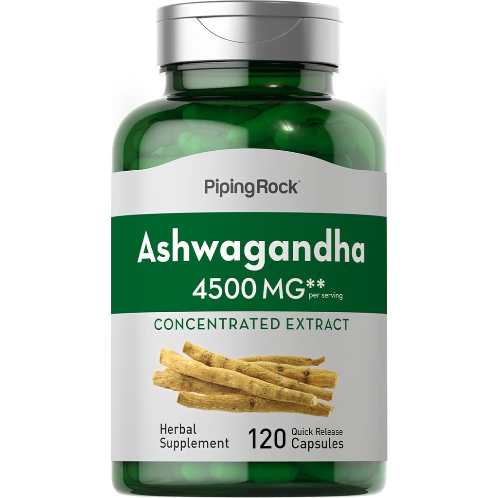 Piping Rock Ashwagandha Kapsułki 124; 120 Hrabia 124; Herbal Supplement with Black Pepper Extract 124; dla kobiet i mężczyzn 124; Non- GMO, Gluten Free