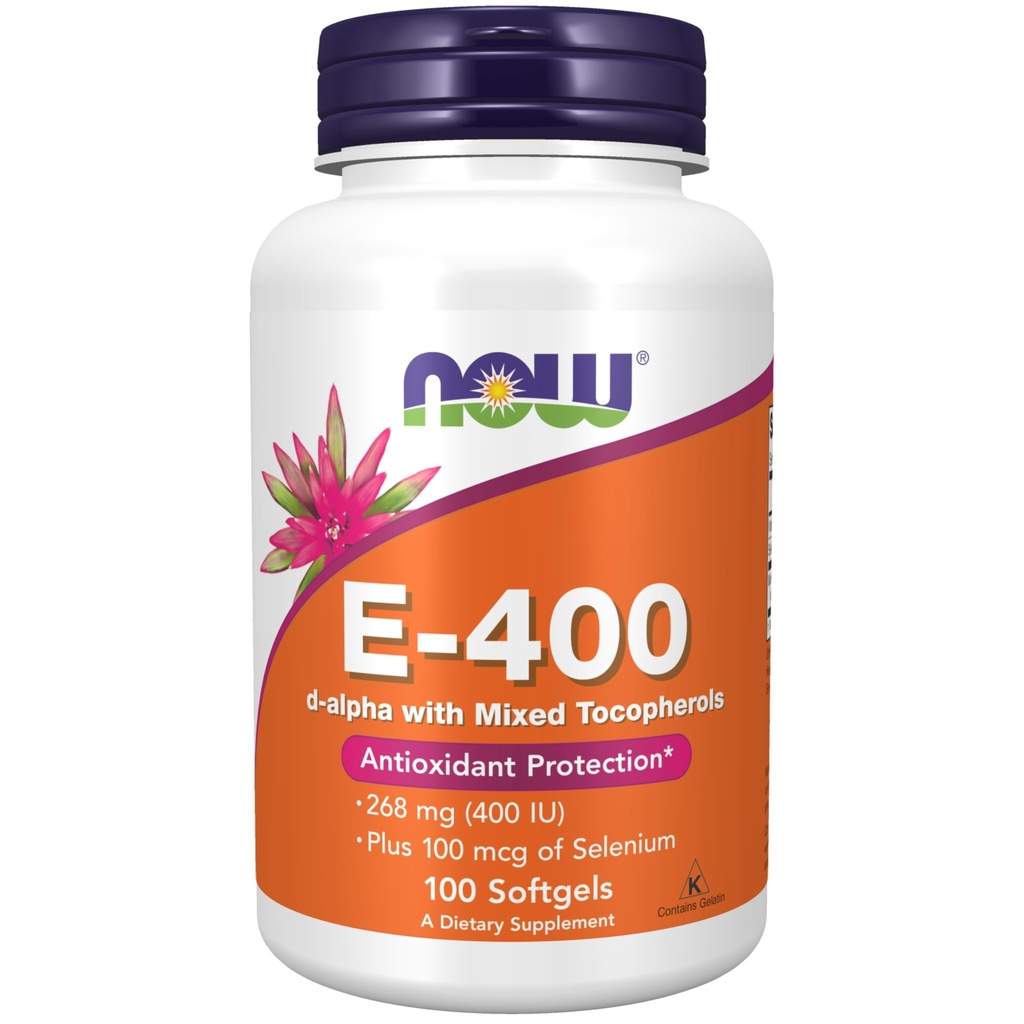 Teraz suplementy, Witamina E- 400 IU, Mieszane Tokoferole, Ochrona przeciwutleniaczy *, 100 Softgels