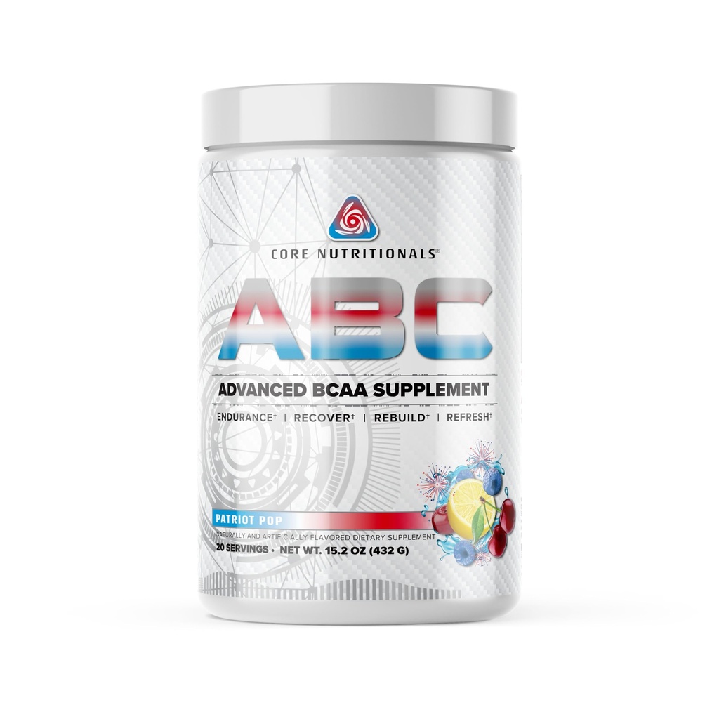Bazowe Nutritionals ABC Advanced BCAA Supplement Amend124; Amino Acid Recovery Blend 124; z Glutamine, Beta Alanine, Citruline Malate 124; 20 Sług (Patriot Pop)