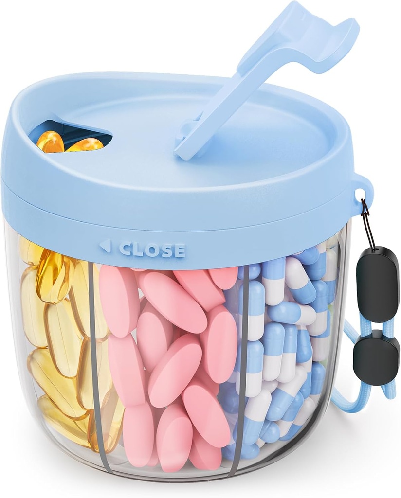 Cute Pill Dispenser z 7 Duże Komory, Przenośny Pill Butelka Organizator z szerokim otwarciem dla łatwego użytkowania, Anti-Mix Pill Organizator do podróży, BPA- Bezpłatny Pill Container, Niebieski