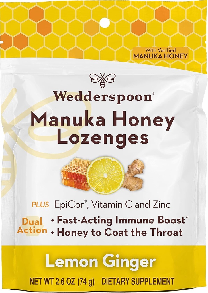 Łyżka ślubna Manuka Honey Immunitet Lozenges, Lemon Ginger, 2.6 Oz (Opakowanie 1), Genuine New Zealand Honey, Boost Immunitet W ciągu dwóch godzin