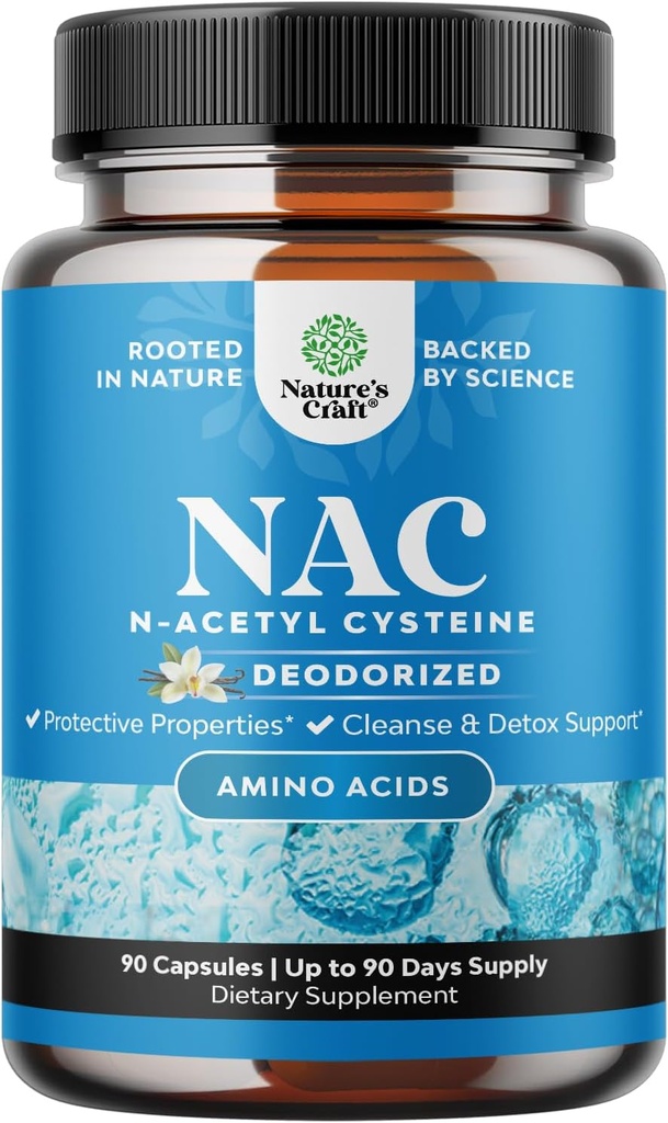 Suplement NAC N- Acetylo cysteina z wanilią - Detox N- Acetylcysteina Suplement dla Lung Zdrowie i funkcje oddechowe, Wątroba i nerki Detox & Cleanse - Amino NAC kapsułki dla dorosłych - 90 Ct