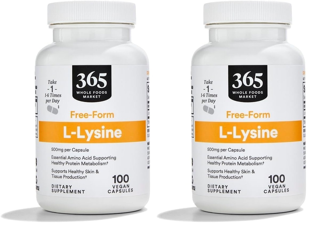 365 Przez cały rynek żywności, L Lysine 500 Mg kapsułki roślinne, 100 Hrabia (Opakowanie 2)